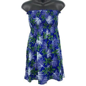 NEW Hula Bay Tube Sun Dress Rayon Blue Green Girls Medium M Aloha Hawaiian New